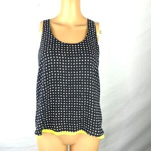 A.L.C. ALC Silk Tank Top Blouse Lined Neon Yellow Polka Dot Black White XS 2014